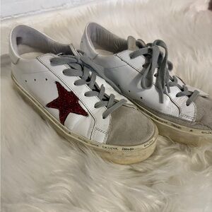 Golden Goose Hi Star Sneakers with Red Swarovski Star